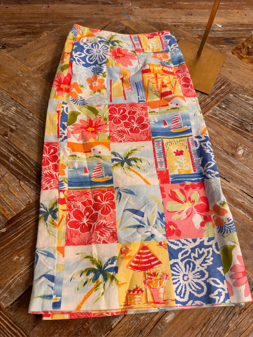 Talbots Multi-Color Tropical Patchwork Midi Skirt